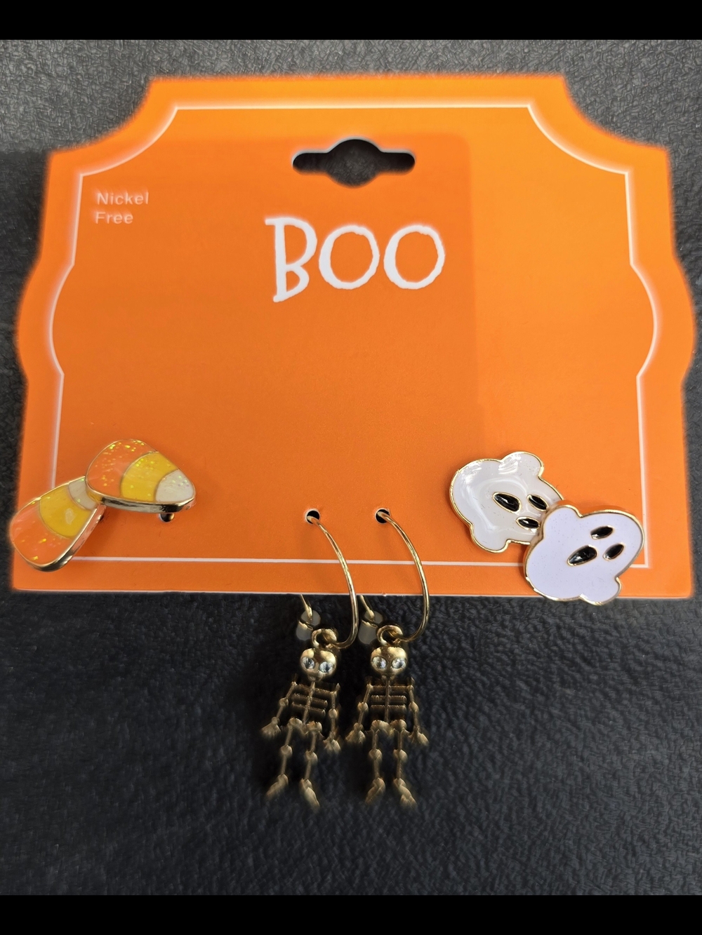 BOO Halloween Earring Set - Candy Corn, Ghosts & Skeleton Hoops